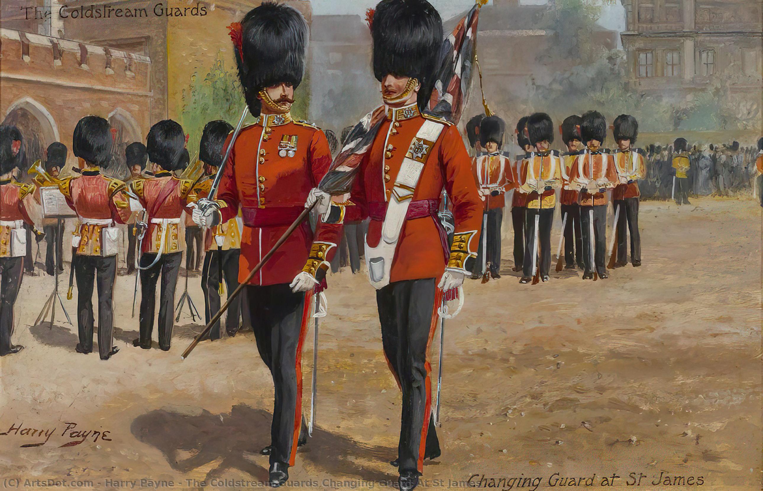Wikioo.org - The Encyclopedia of Fine Arts - Painting, Artwork by Harry Payne - The Coldstream Guards Changing Guard At St James