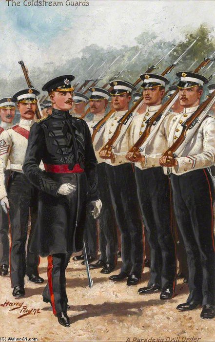 WikiOO.org - Encyclopedia of Fine Arts - Maalaus, taideteos Harry Payne - The Coldstream Guards, A Parade In Drill Order