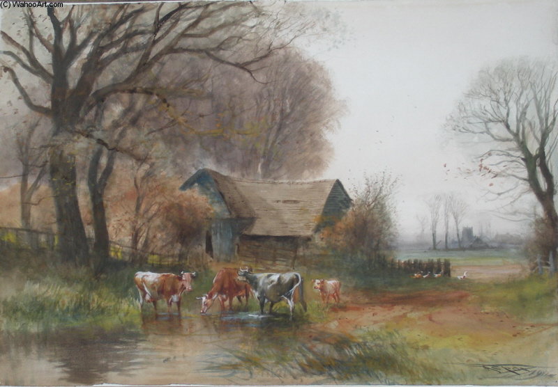 Wikoo.org - موسوعة الفنون الجميلة - اللوحة، العمل الفني Henry Charles Fox - The Farm Pond