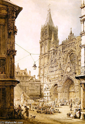 Wikioo.org - The Encyclopedia of Fine Arts - Painting, Artwork by Henry Edridge - Rouen Cathedral, West Front,