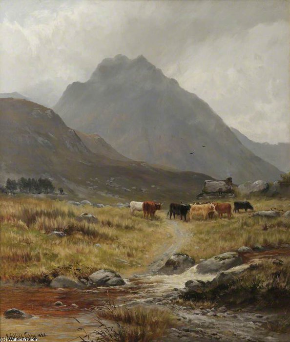 WikiOO.org - Enciclopédia das Belas Artes - Pintura, Arte por Henry Hadfield Cubley - Trefan - Highland Cattle In A Glen
