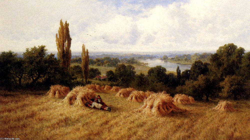 Wikoo.org - موسوعة الفنون الجميلة - اللوحة، العمل الفني Henry Hillier Parker - A Corn Field Chertsey On Thames Surrey