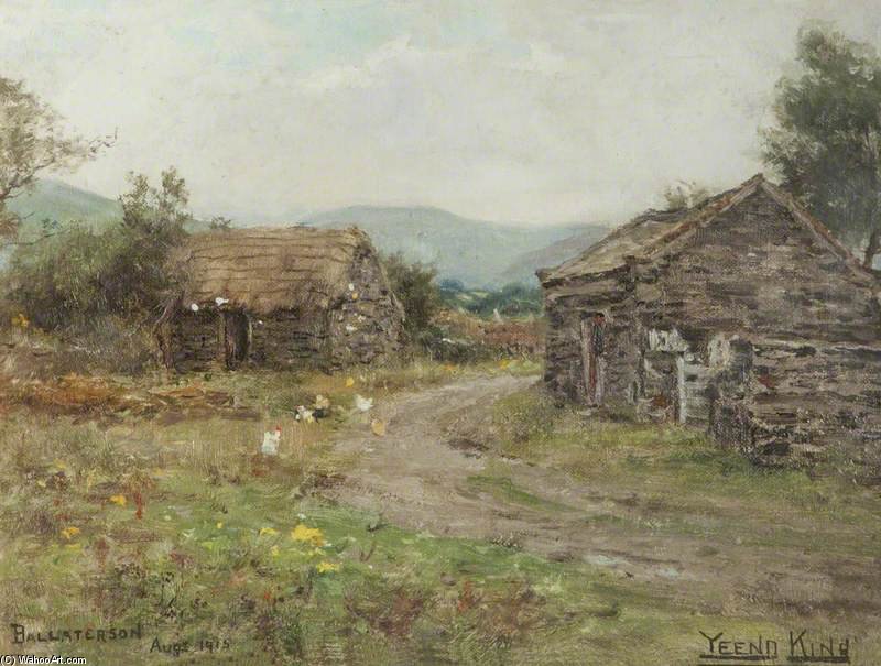 Wikioo.org - The Encyclopedia of Fine Arts - Painting, Artwork by Henry John Yeend King - Cottages, Ballaterson Near Ballaugh