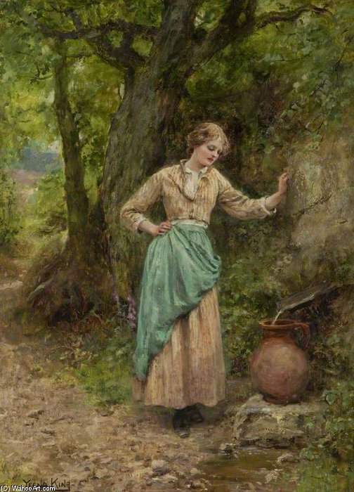 WikiOO.org - אנציקלופדיה לאמנויות יפות - ציור, יצירות אמנות Henry John Yeend King - Girl At A Well
