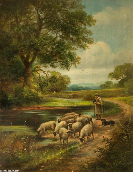Wikioo.org - The Encyclopedia of Fine Arts - Painting, Artwork by Henry John Yeend King - Shepherd With His Flock