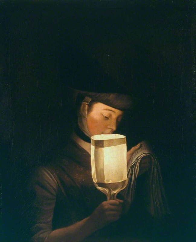 Wikioo.org - The Encyclopedia of Fine Arts - Painting, Artwork by Henry Robert Morland - A Girl Singing Ballads By A Paper Lanthorn