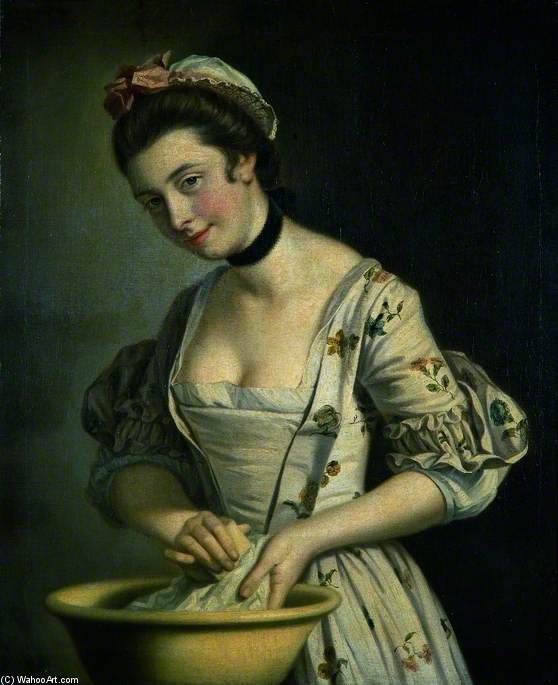 Wikoo.org - موسوعة الفنون الجميلة - اللوحة، العمل الفني Henry Robert Morland - A Lady's Maid Soaping Linen -
