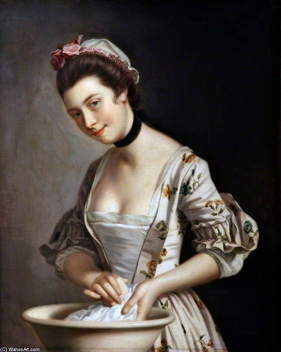 Wikioo.org - The Encyclopedia of Fine Arts - Painting, Artwork by Henry Robert Morland - Lady's Maid Soaping Linen