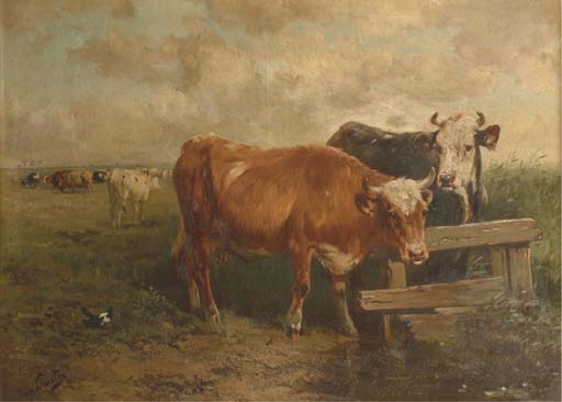 Wikoo.org - موسوعة الفنون الجميلة - اللوحة، العمل الفني Henry Schouten - Cattle In A Pasture