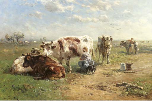Wikioo.org - Encyklopedia Sztuk Pięknych - Malarstwo, Grafika Henry Schouten - Milking The Cows