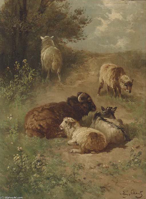 WikiOO.org - Encyclopedia of Fine Arts - Maleri, Artwork Henry Schouten - Sheep On A Sandy Track