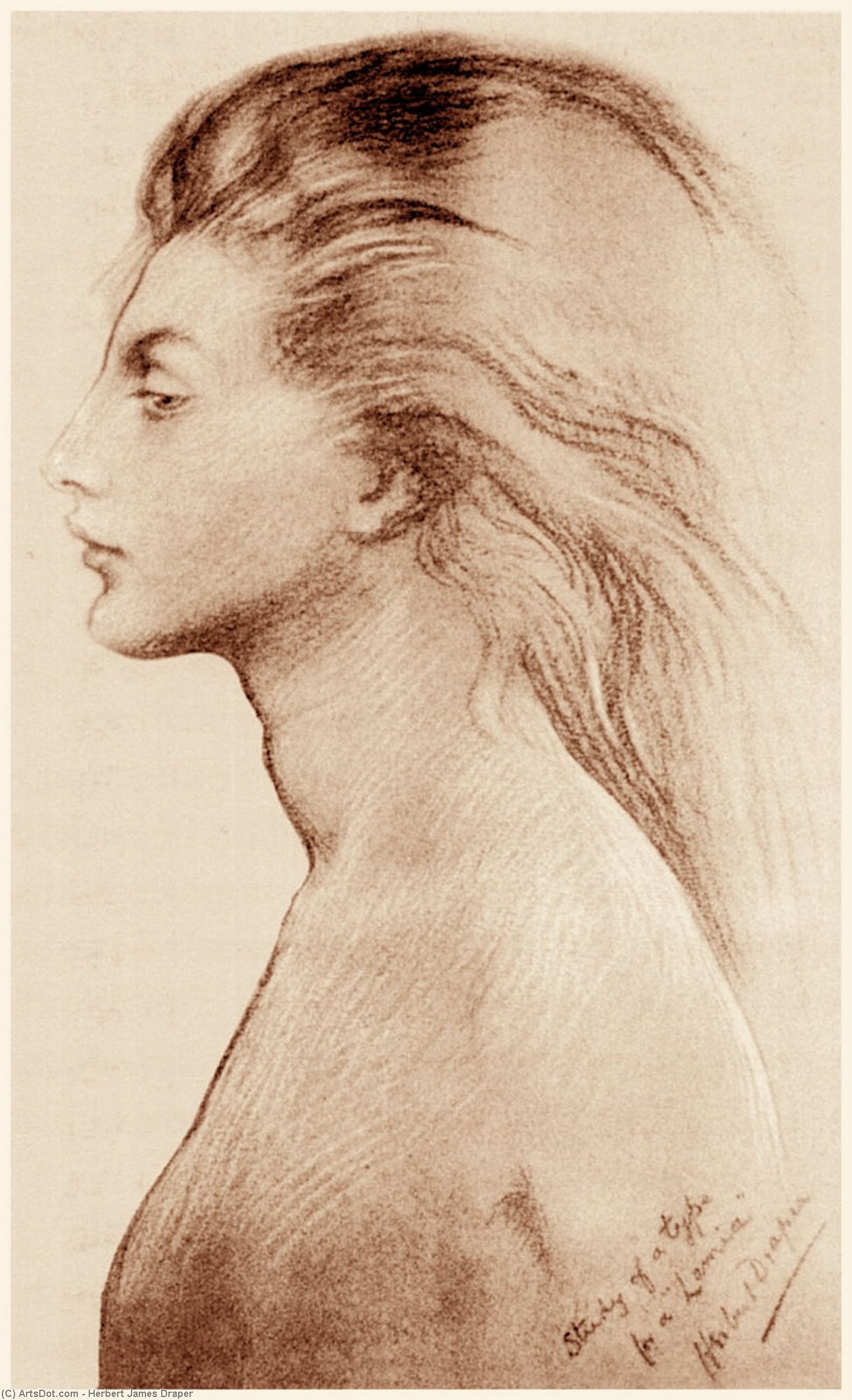 Wikioo.org – L'Encyclopédie des Beaux Arts - Peinture, Oeuvre de Herbert James Draper - étude des Winifred Vert