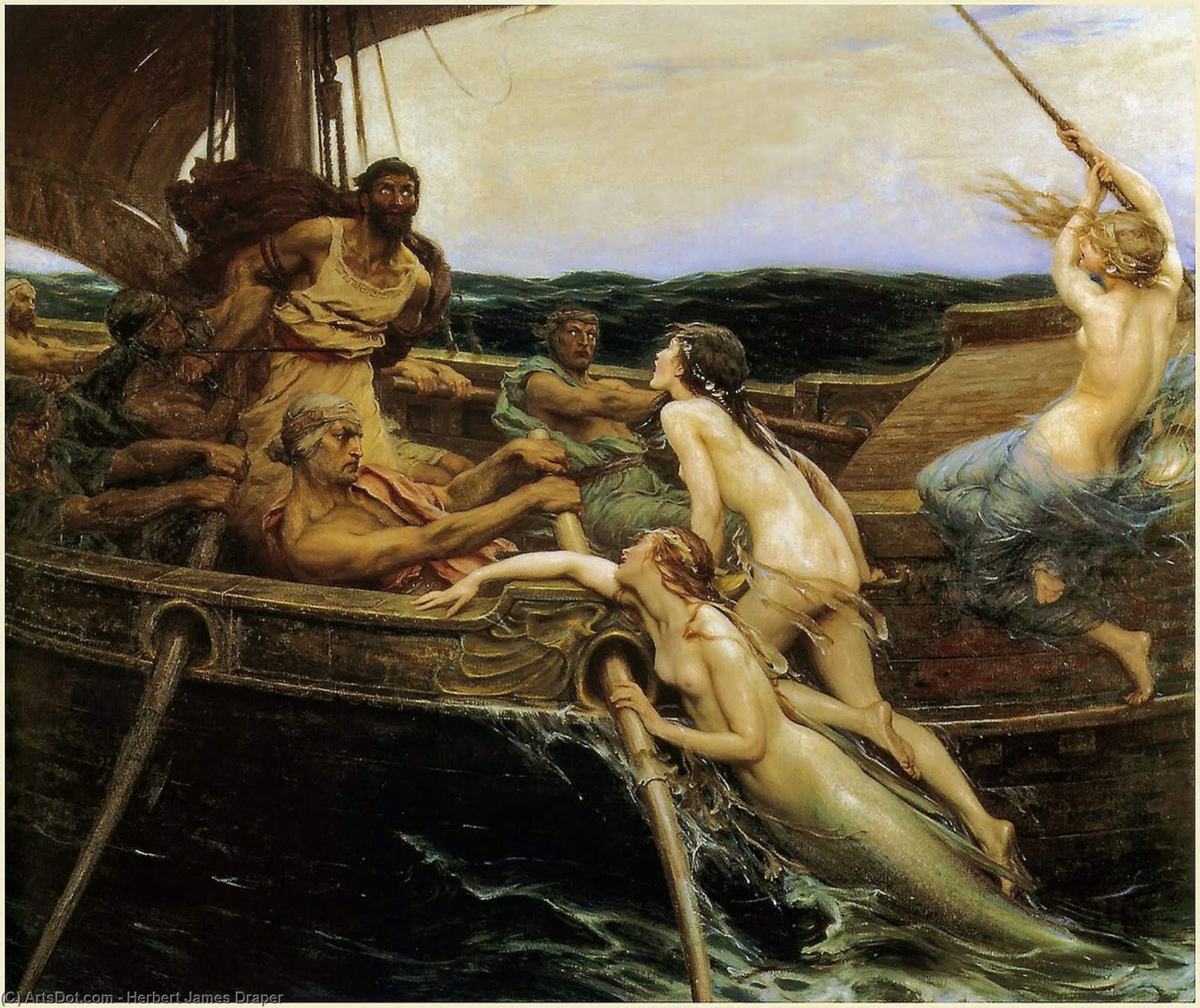Wikoo.org - موسوعة الفنون الجميلة - اللوحة، العمل الفني Herbert James Draper - Ulysses And The Sirens -