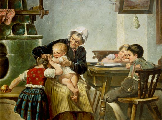 Wikioo.org - The Encyclopedia of Fine Arts - Painting, Artwork by Hermann Armin Von Kern - Grandmother With Playing Grandchildren