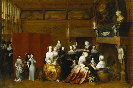 Wikioo.org - The Encyclopedia of Fine Arts - Painting, Artwork by Hieronymus Janssens - Ladies Celebrating The Birth Of A Child