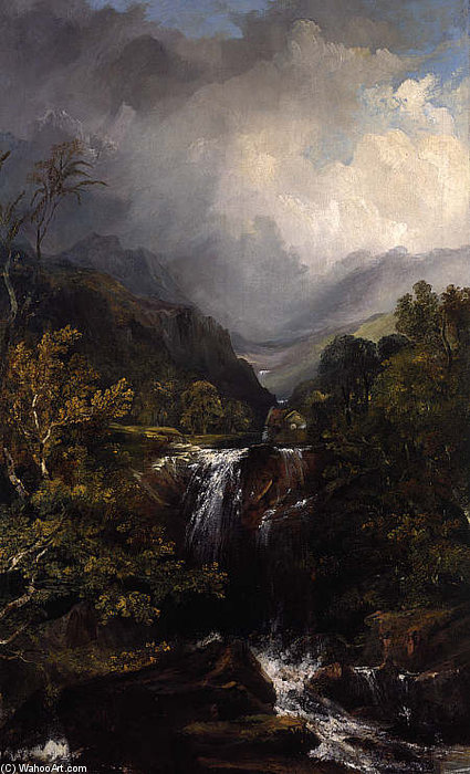 Wikioo.org - The Encyclopedia of Fine Arts - Painting, Artwork by Horatio Mcculloch - Highland Landscape With A Waterfall