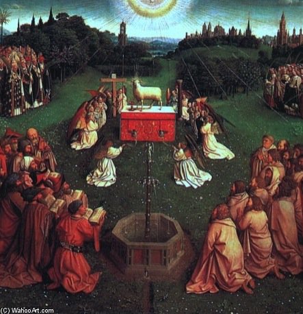 Wikioo.org - The Encyclopedia of Fine Arts - Painting, Artwork by Hubert Van Eyck - The Adoration Of The Mystic Lamb From The Ghent Altarpiece