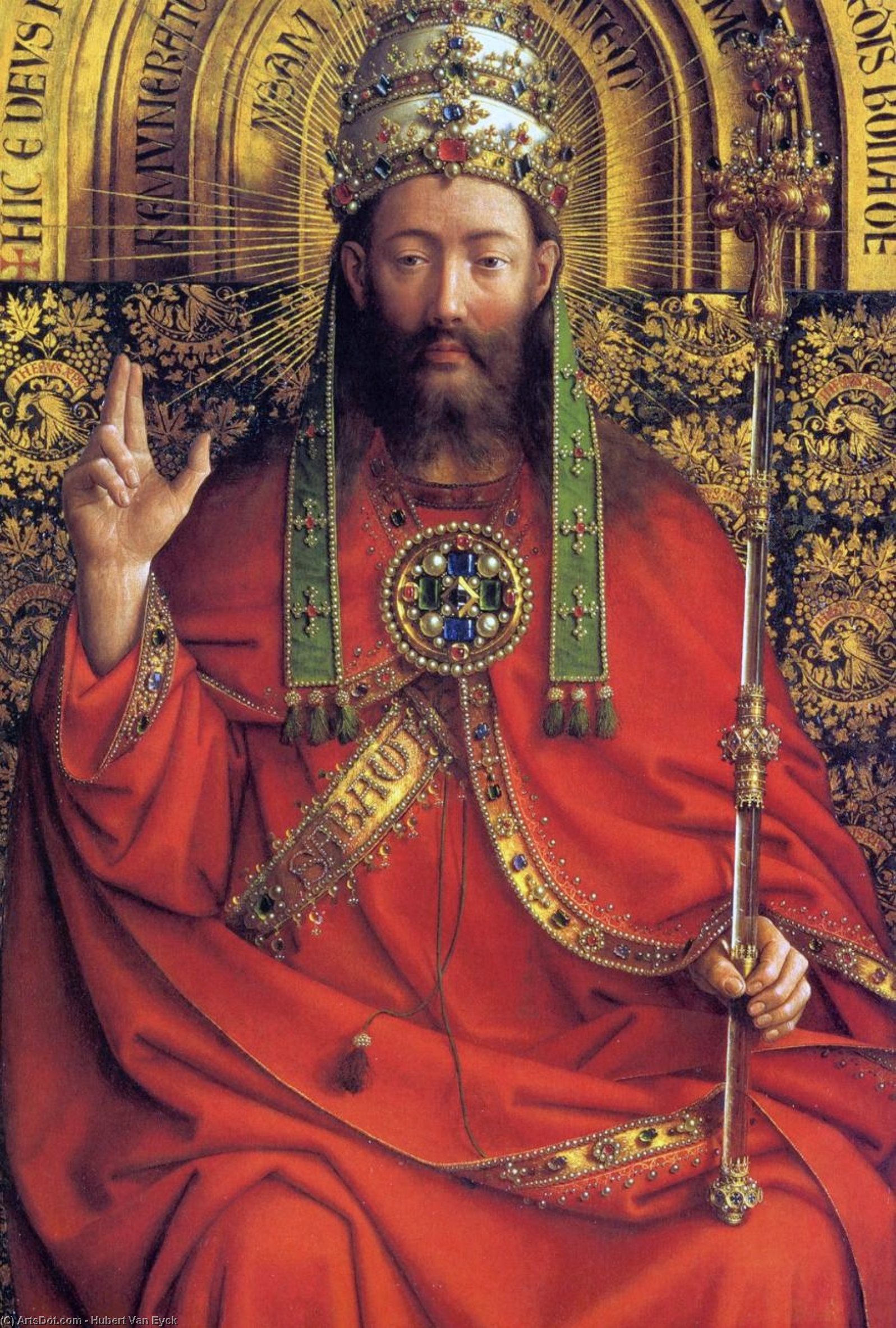 Wikoo.org - موسوعة الفنون الجميلة - اللوحة، العمل الفني Hubert Van Eyck - The Ghent Altarpiece- God Almighty (detail)