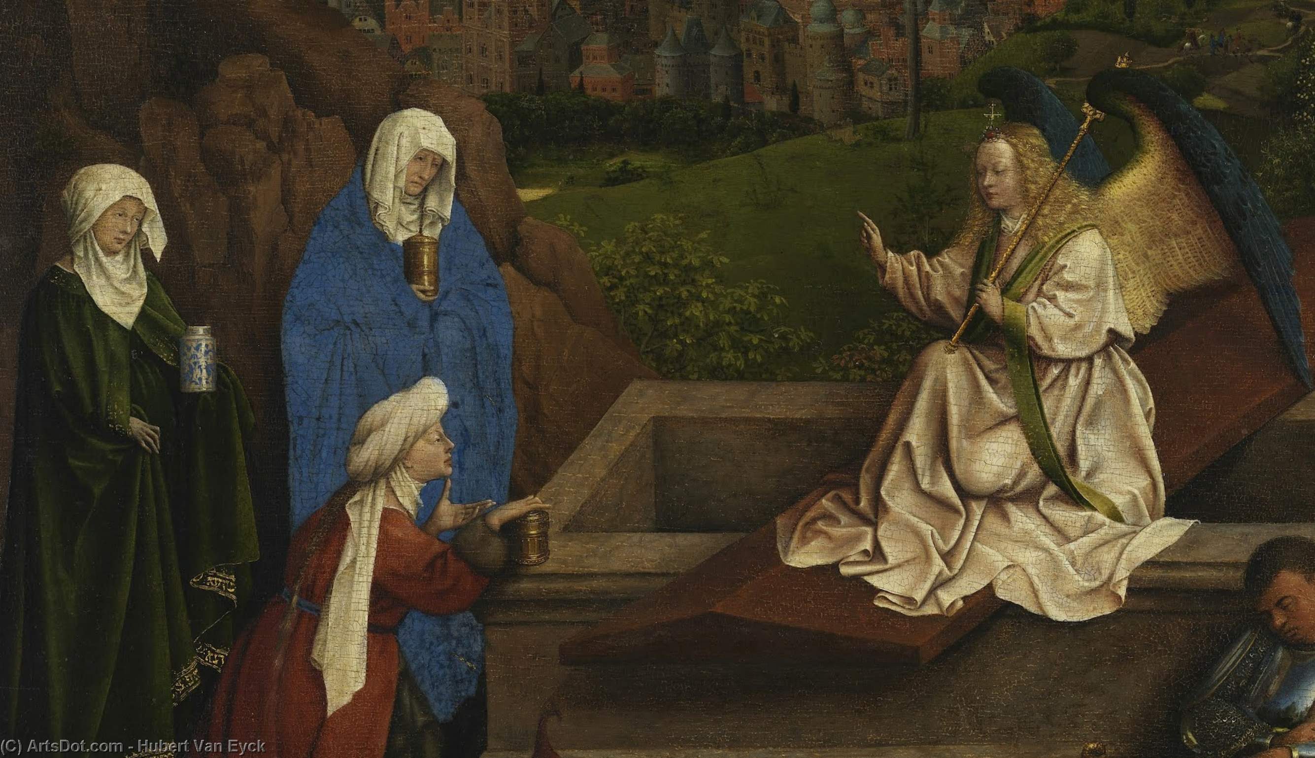 Wikioo.org - The Encyclopedia of Fine Arts - Painting, Artwork by Hubert Van Eyck - The Three Marys At The Tomb )