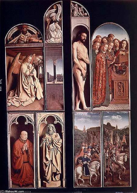 Wikoo.org - موسوعة الفنون الجميلة - اللوحة، العمل الفني Hubert Van Eyck - Left Panel From The Ghent Altarpiece