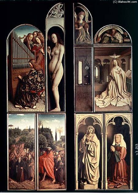 Wikioo.org - The Encyclopedia of Fine Arts - Painting, Artwork by Hubert Van Eyck - Right Panel, Interior And Exterior Of The Ghent Altarpiece