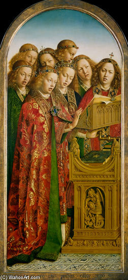 Wikioo.org – L'Enciclopedia delle Belle Arti - Pittura, Opere di Hubert Van Eyck - angeli che cantano , sulla fascia sinistra della pala di gand
