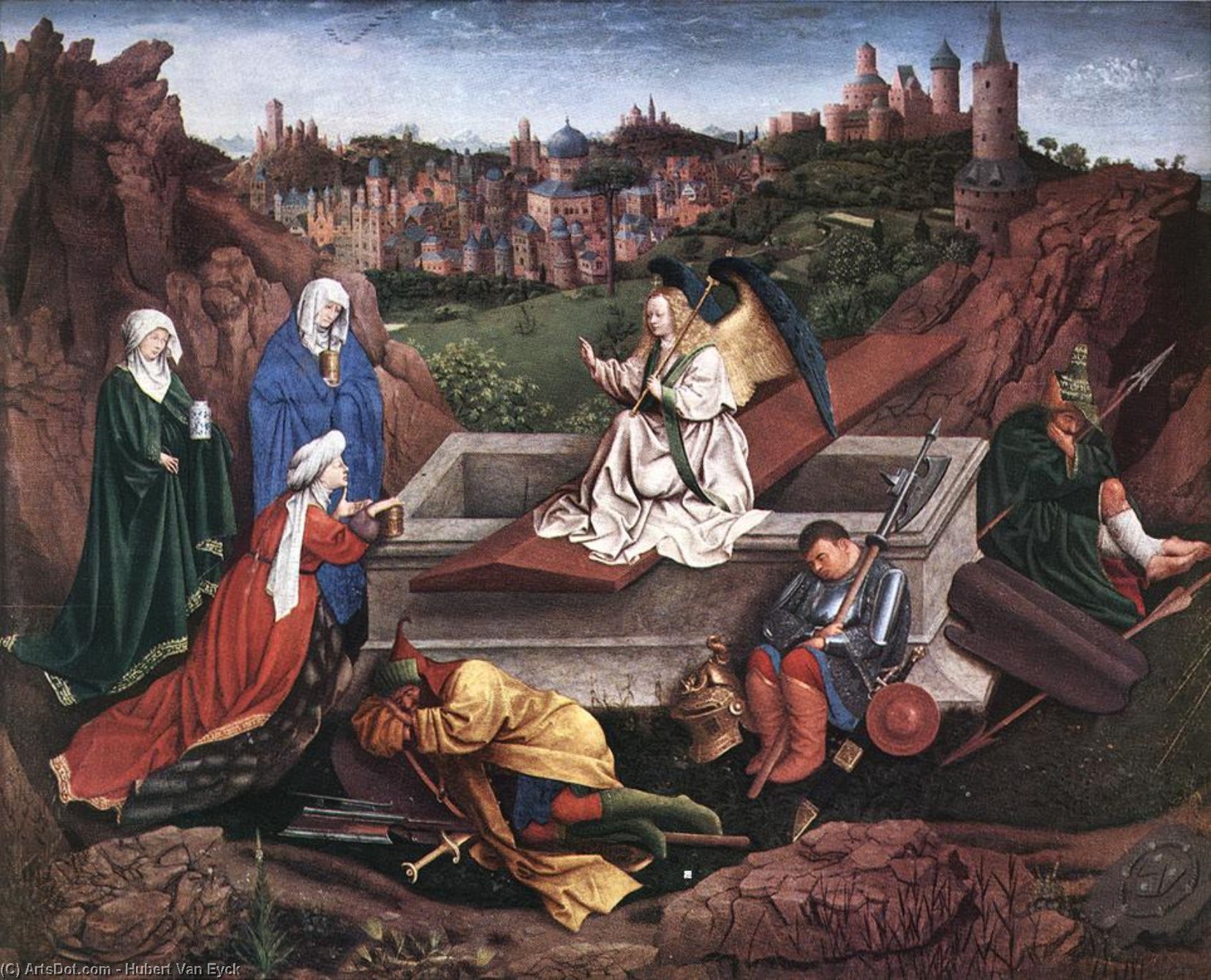 Wikioo.org – La Enciclopedia de las Bellas Artes - Pintura, Obras de arte de Hubert Van Eyck - el tres Marys en la tumba