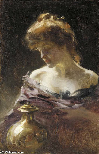 Wikioo.org – L'Enciclopedia delle Belle Arti - Pittura, Opere di Irving Ramsey Wiles - donna con un ottone urna