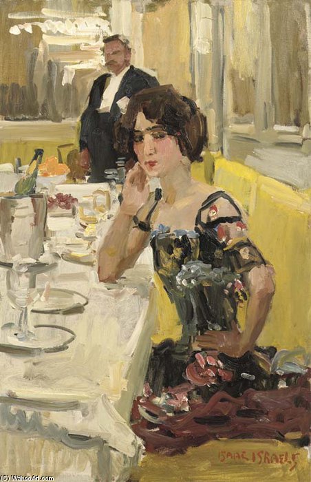 WikiOO.org - Encyclopedia of Fine Arts - Schilderen, Artwork Isaac Lazarus Israels - A Table Au Restaurant Le Perroquet