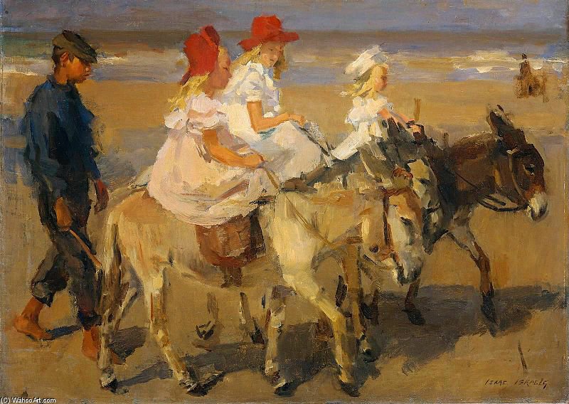 Wikioo.org - The Encyclopedia of Fine Arts - Painting, Artwork by Isaac Lazarus Israels - Donkey Riding On The Beach