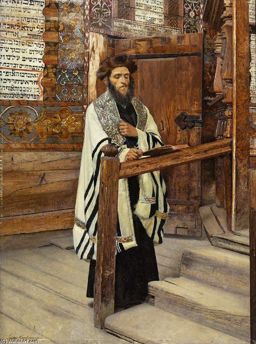 Wikioo.org - The Encyclopedia of Fine Arts - Painting, Artwork by Isidor Kaufmann - Lesender Rabbiner Im Vorhofe Des Tempels