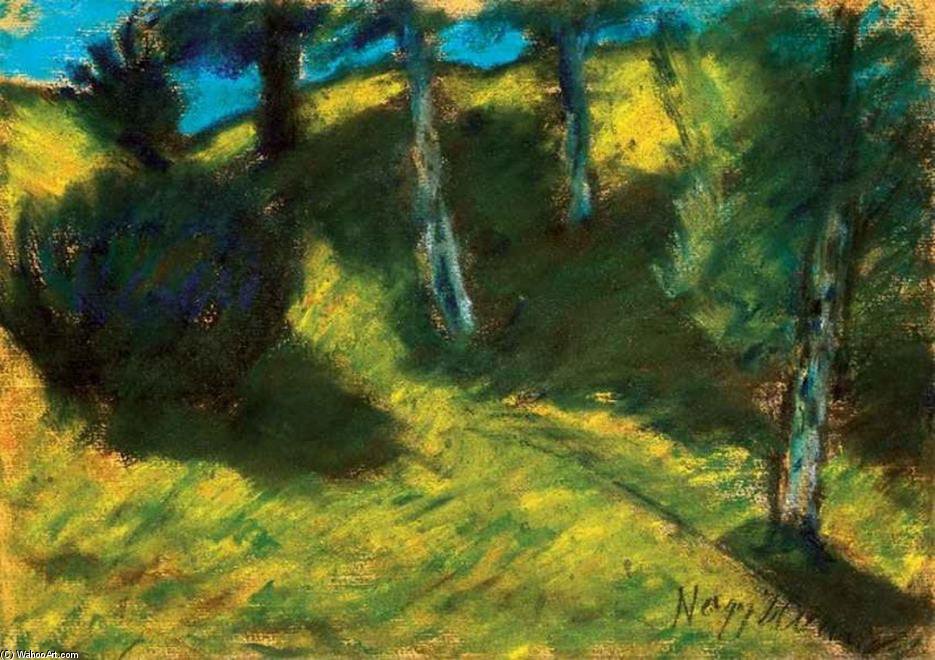WikiOO.org - Encyclopedia of Fine Arts - Lukisan, Artwork Istvan Nagy - Hillside With Bushes And With Tree Trunks