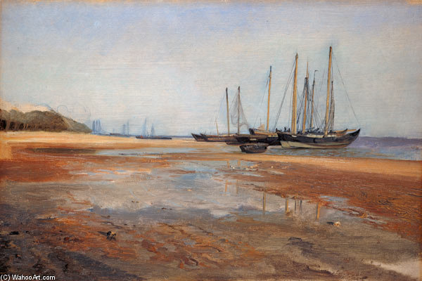 WikiOO.org - אנציקלופדיה לאמנויות יפות - ציור, יצירות אמנות Jacob Gensler - Cargo Ships On The Sands Of The Elbe