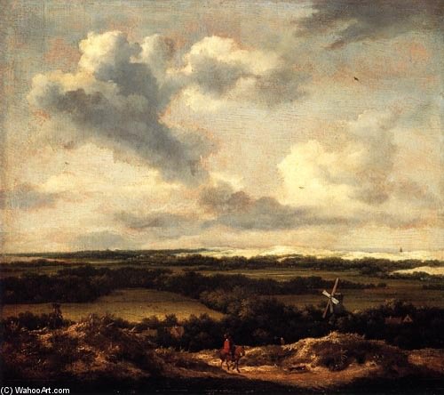 Wikioo.org – L'Encyclopédie des Beaux Arts - Peinture, Oeuvre de Jacob Isaakszoon Van Ruisdael (Ruysdael) - Dune Paysage avec  Chasseur