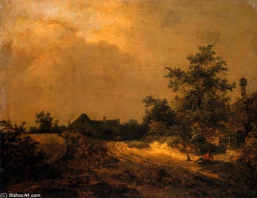 Wikioo.org - The Encyclopedia of Fine Arts - Painting, Artwork by Jacob Isaakszoon Van Ruisdael (Ruysdael) - Farmhouses In The Dunes