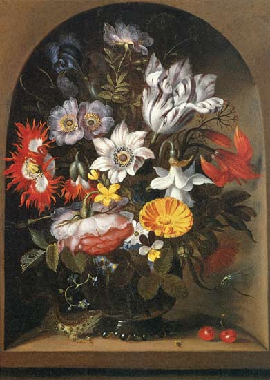 Wikioo.org – La Enciclopedia de las Bellas Artes - Pintura, Obras de arte de Jacob Marrel - Ramo de flores para un Nicho
