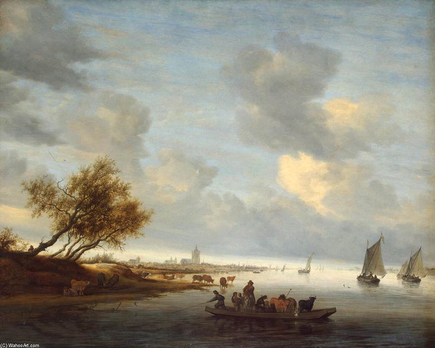 Wikioo.org - The Encyclopedia of Fine Arts - Painting, Artwork by Jacob Salomonsz Ruysdael - A Ferry Boat Near Arnheim