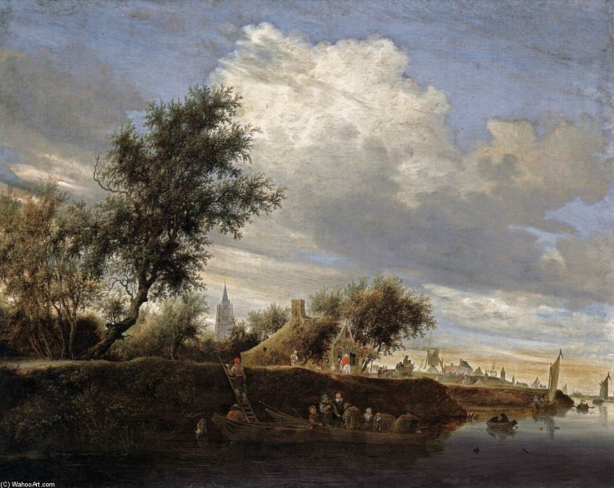WikiOO.org - Encyclopedia of Fine Arts - Malba, Artwork Jacob Salomonsz Ruysdael - Ferry Near Gorinchem