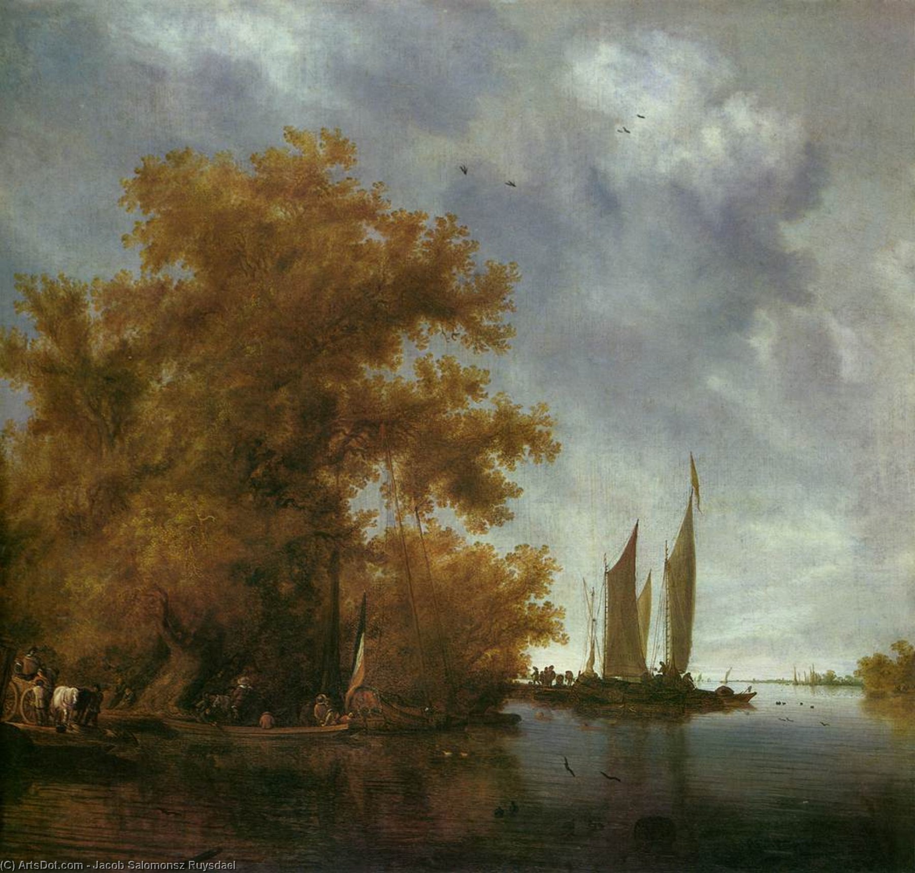 Wikioo.org - The Encyclopedia of Fine Arts - Painting, Artwork by Jacob Salomonsz Ruysdael - River Landscape With Boats