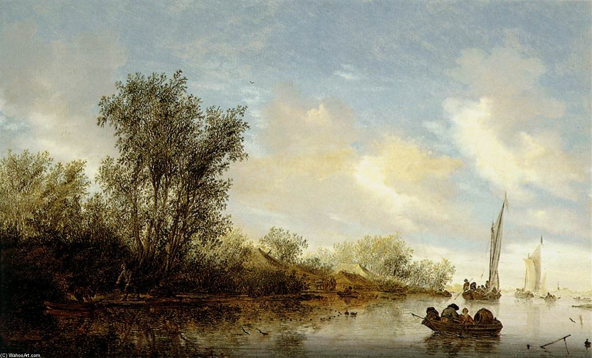 WikiOO.org - Encyclopedia of Fine Arts - Malba, Artwork Jacob Salomonsz Ruysdael - River With Fishermen
