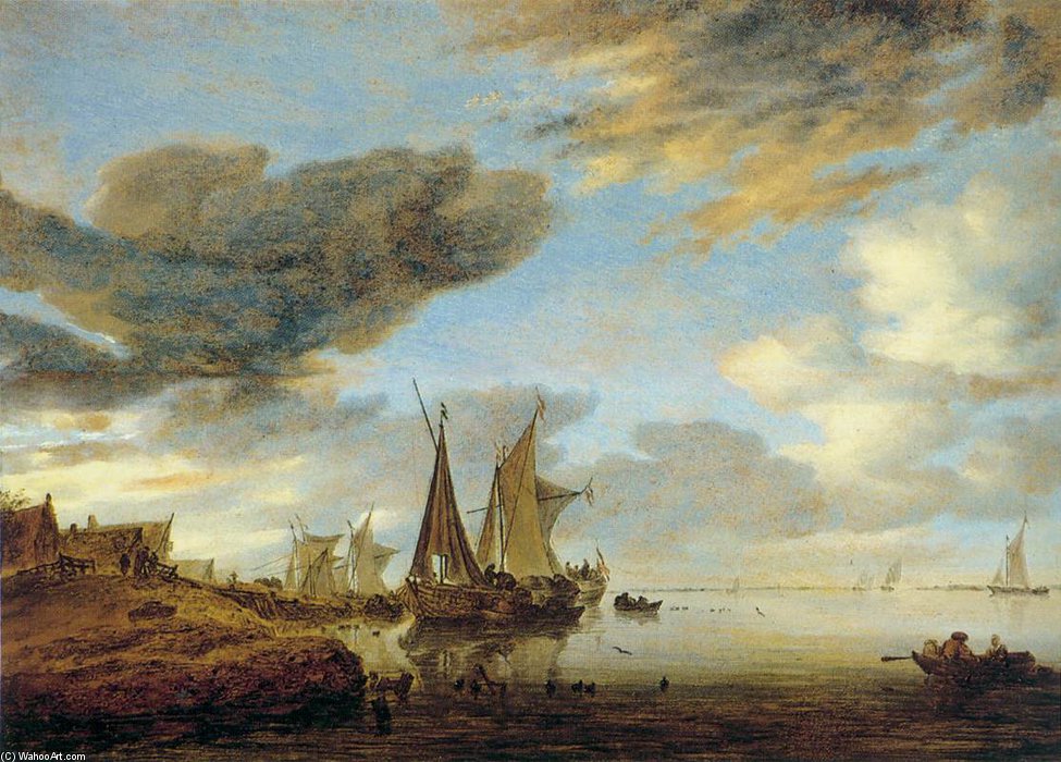 WikiOO.org - Encyclopedia of Fine Arts - Malba, Artwork Jacob Salomonsz Ruysdael - Sailing Boats Near A Village