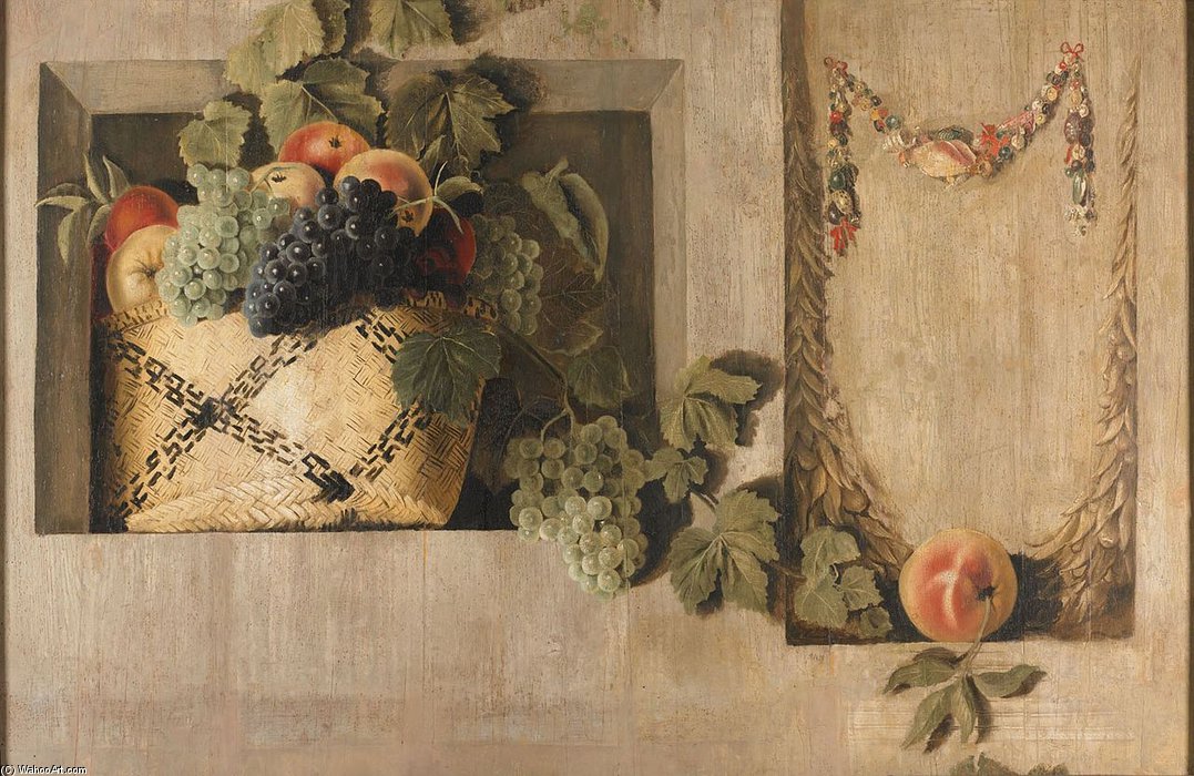 Wikioo.org – La Enciclopedia de las Bellas Artes - Pintura, Obras de arte de Jacob Van Campen - bodegón con Un cesta de frutas en un Nicho