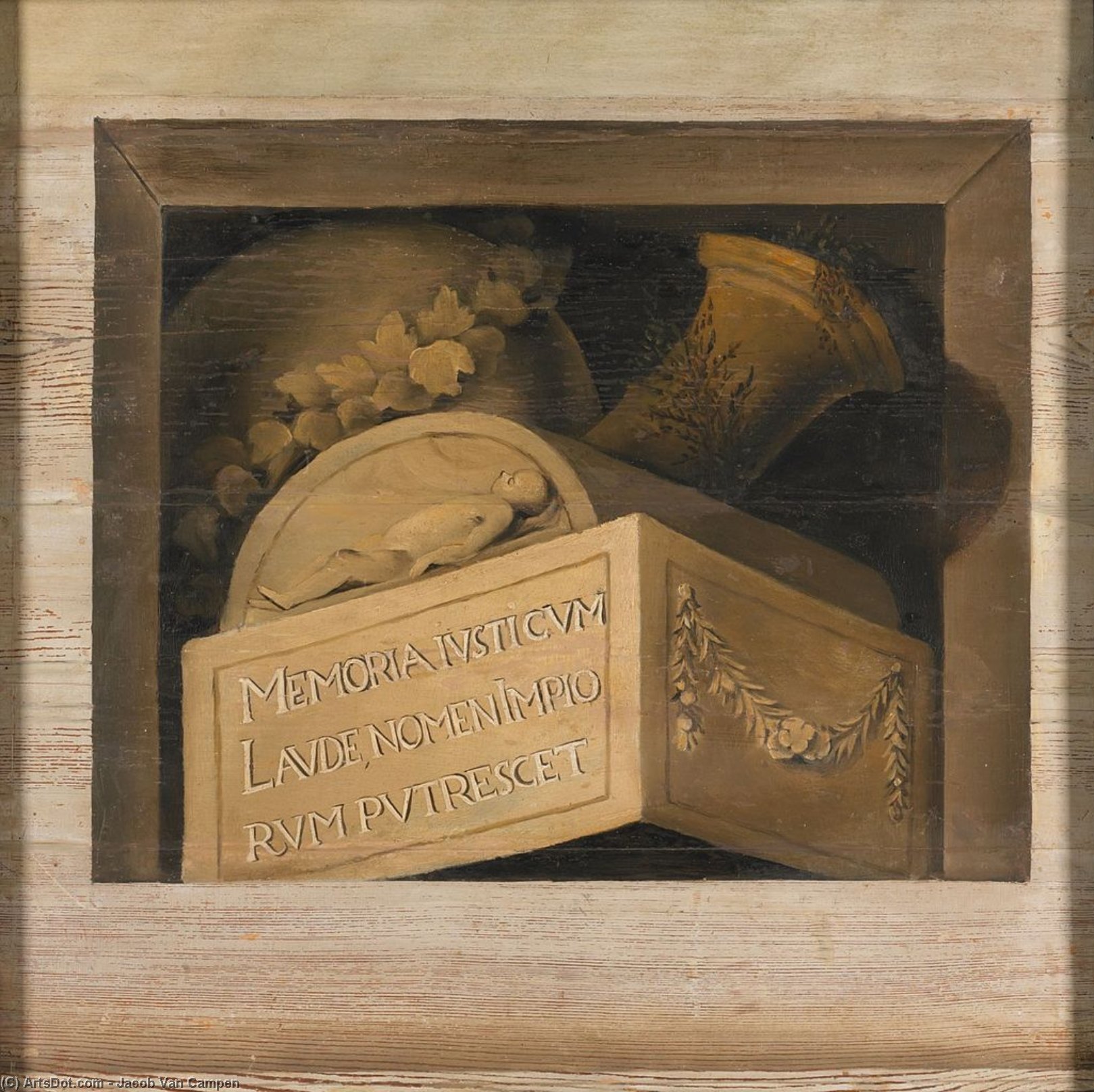 Wikioo.org - The Encyclopedia of Fine Arts - Painting, Artwork by Jacob Van Campen - Itas Still Life With A Stone Tomb