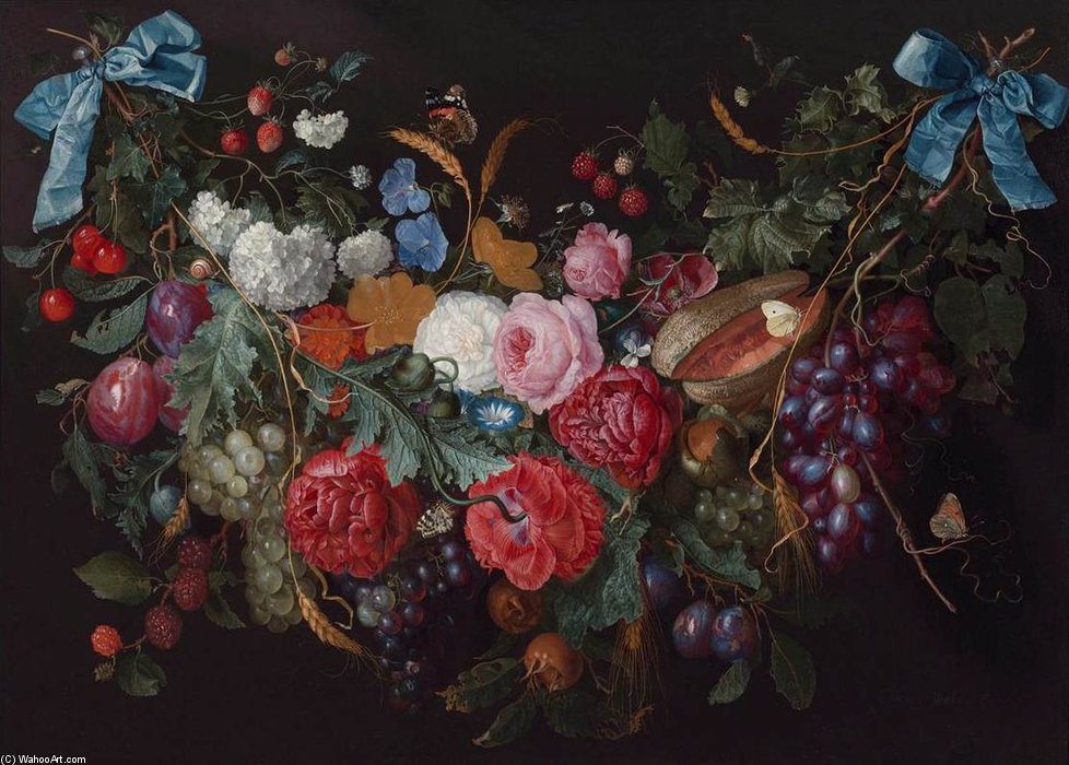 Wikioo.org - Encyklopedia Sztuk Pięknych - Malarstwo, Grafika Jacob Van Walscapelle - A Swag Of Flowers