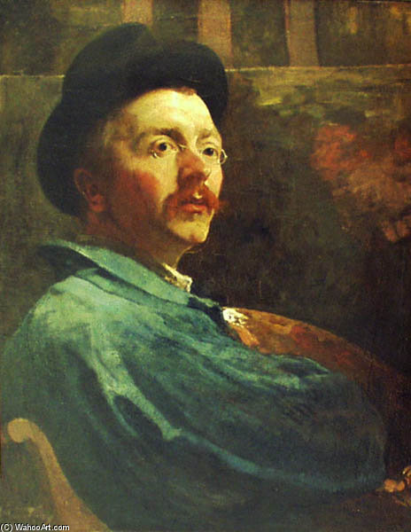 Wikioo.org - The Encyclopedia of Fine Arts - Painting, Artwork by Jacobus Van Looy - Zelfportret In Blauwe Schilderskiel