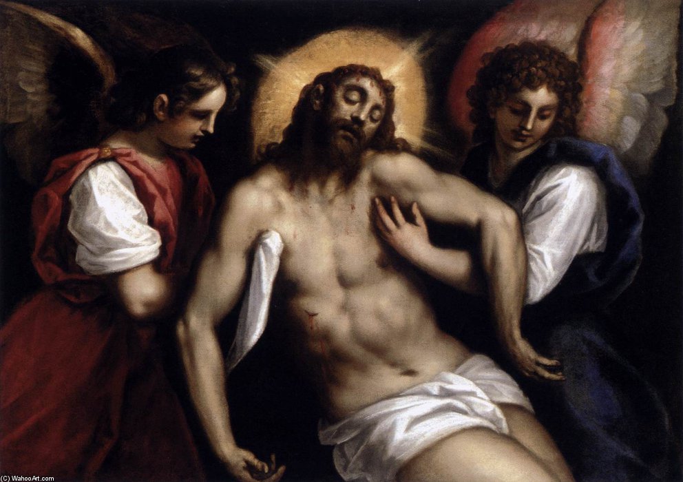 WikiOO.org - 百科事典 - 絵画、アートワーク Palma Giovane - 死んだ者 キリスト と一緒に  二つ  エンジェル