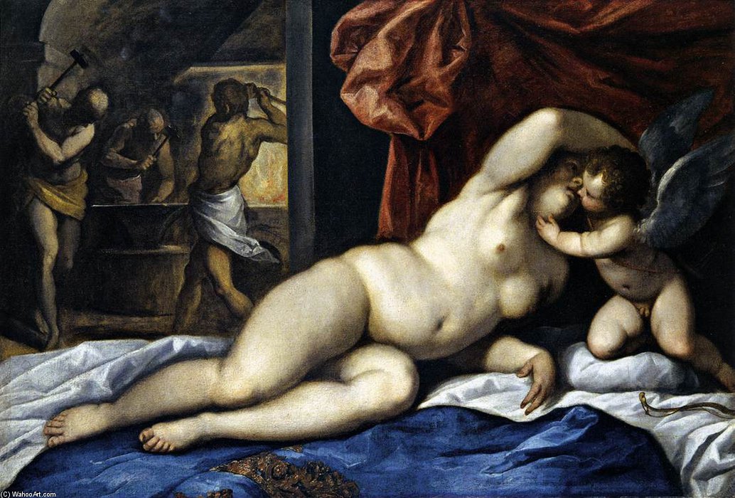 Wikioo.org - The Encyclopedia of Fine Arts - Painting, Artwork by Palma Giovane - Venus And Cupid At Vulcan's Forge