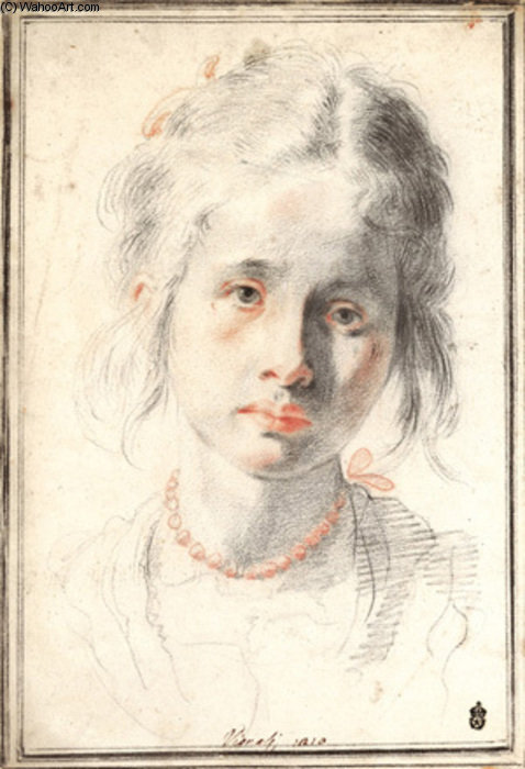 Wikioo.org - The Encyclopedia of Fine Arts - Painting, Artwork by Jacopo Vignali - Head Of A Young Woman With A Coral Necklace