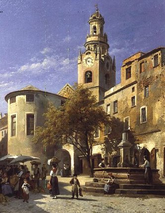 Wikioo.org - The Encyclopedia of Fine Arts - Painting, Artwork by Jacques François Carabain - Continental Street Scene