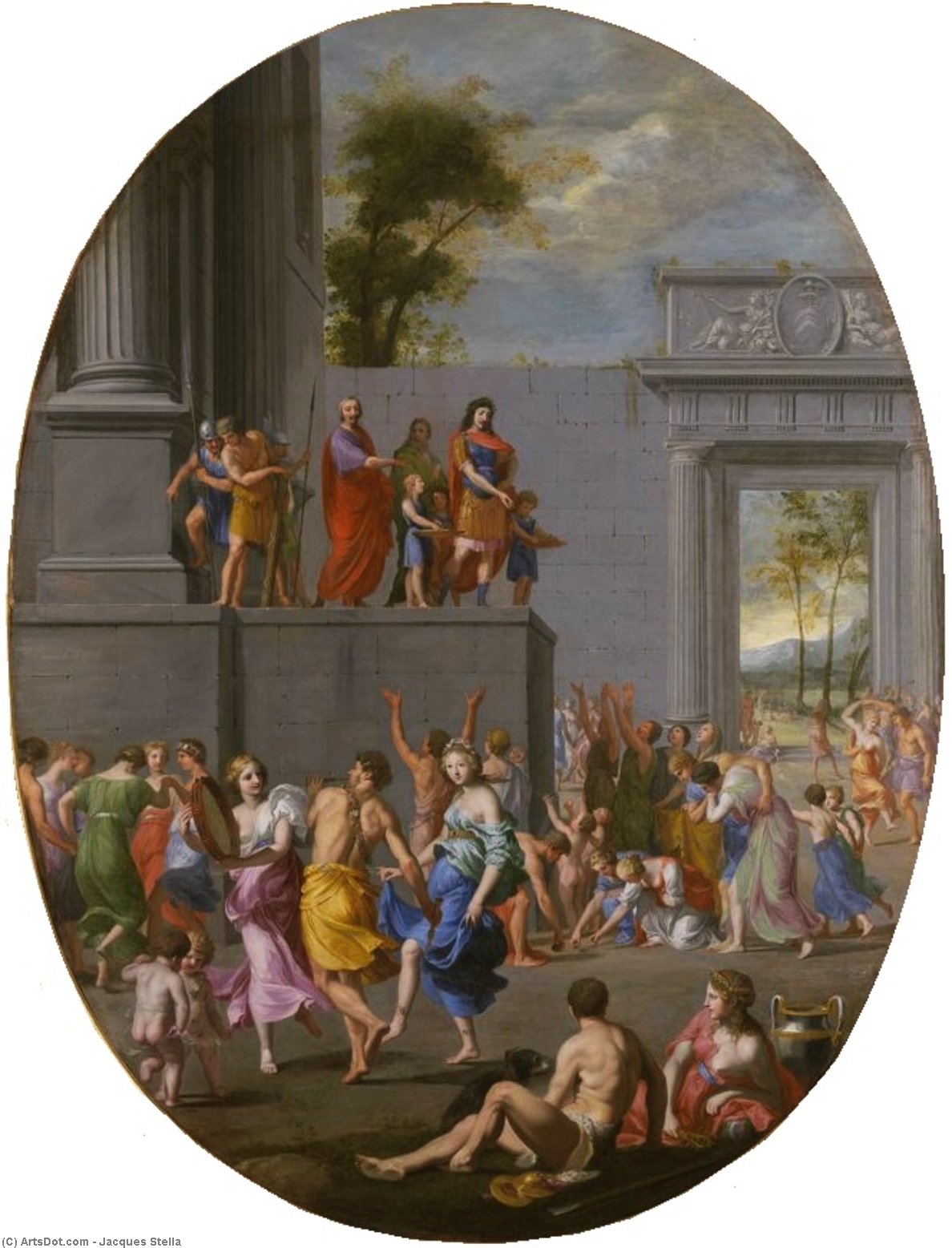 Wikioo.org - The Encyclopedia of Fine Arts - Painting, Artwork by Jacques De Stella - The Liberality Of Titus, Allegory Of The Liberality Of Louis Xiii And Cardinal Richelieu